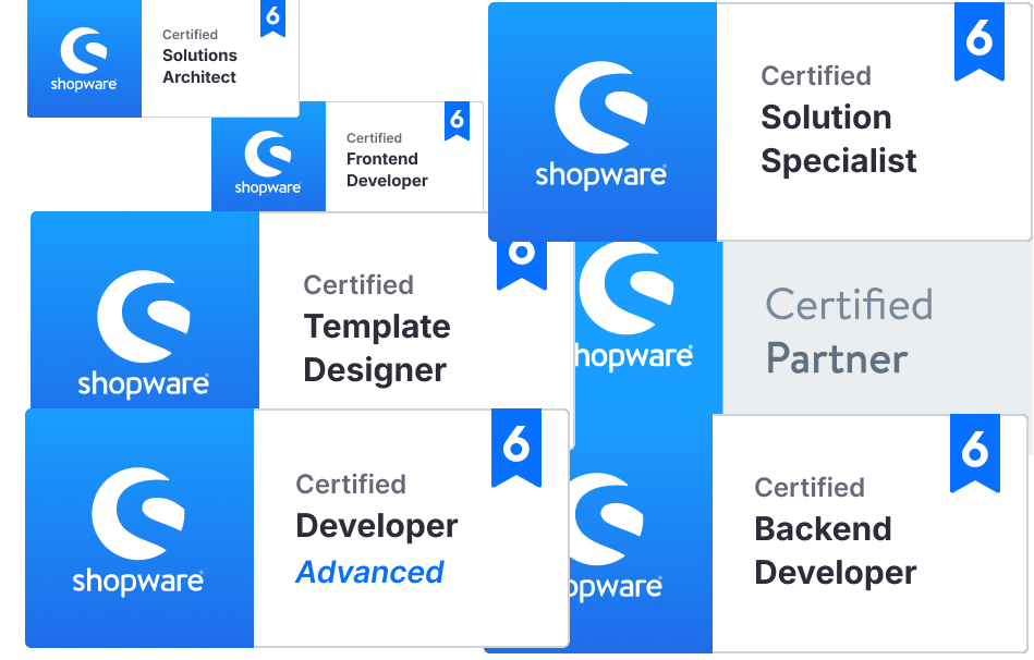 Shopware 6 Agentur Zertifizierungen der HQ GmbH - Developer Advanced, Frontend, Backend und Solution Specialist